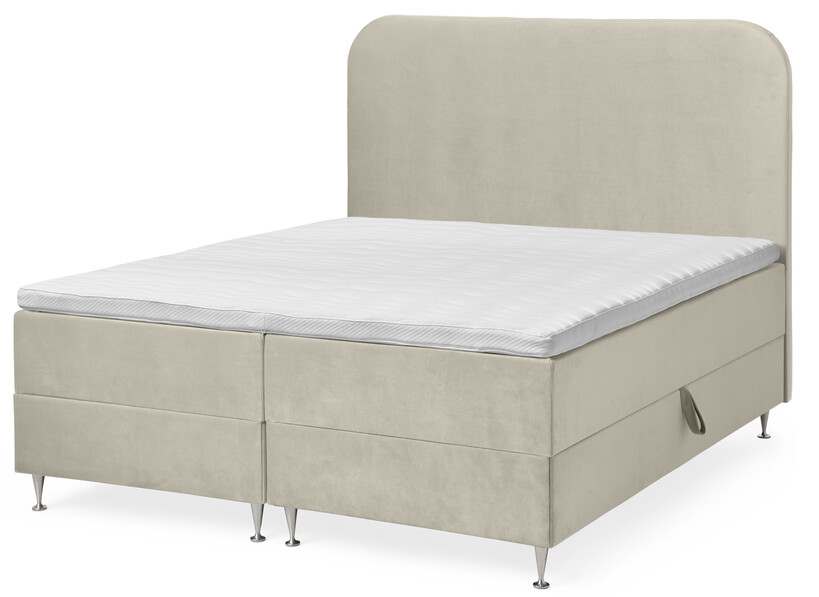 New York - Kontinentalsäng, dubbelsäng med förvaring, bäddmadrass och sänggavel - Beige