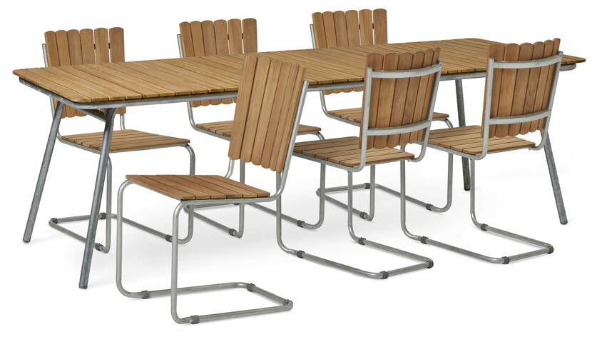 Mölle - Utegrupp med bord och 6 stolar - Brun