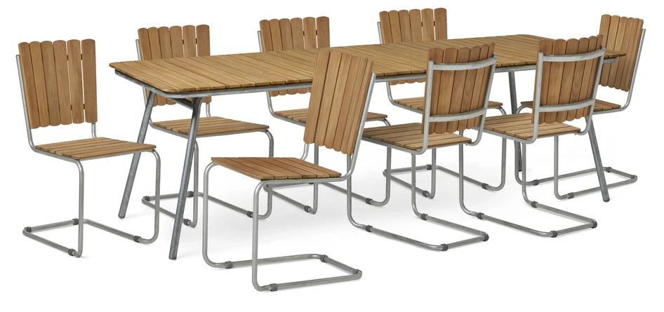 Mölle - Utegrupp med bord och 8 stolar - Brun