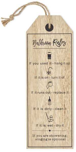Bathroom rules - Väggdekoration, H 31 cm - Brun