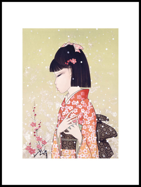 Flickan I Blommig Kimono  - Poster - Rosa