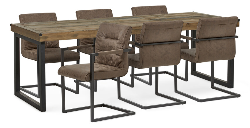 Woodenforge - Matgrupp med 6 karmstolar Eastwood - Brun