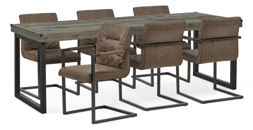 Woodenforge - Matgrupp med 6 karmstolar Eastwood - Brun