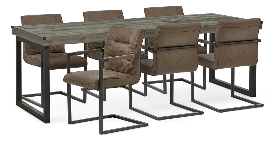 Woodenforge - Matgrupp med 6 karmstolar Eastwood - Brun