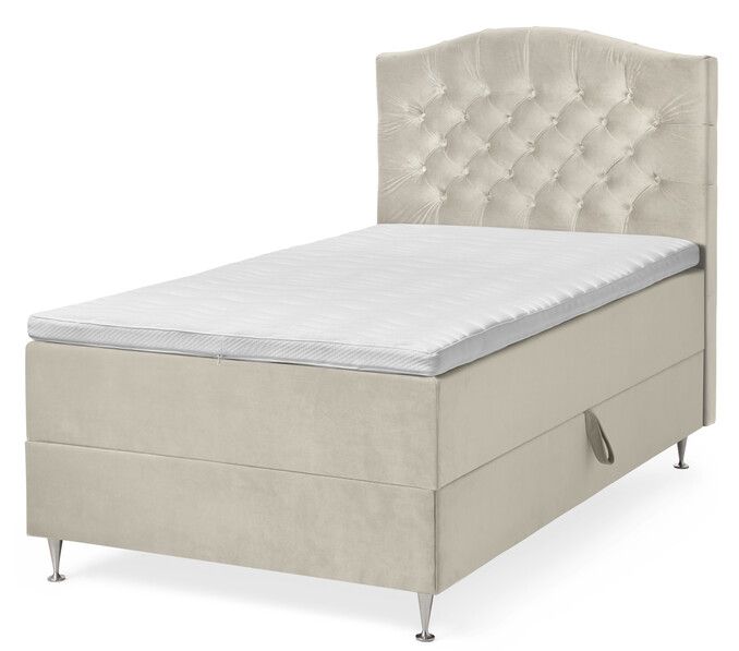 New York - Kontinentalsäng, enkelsäng med förvaring, bäddmadrass och sänggavel - Beige