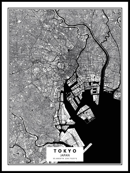 Karta Tokyo - Poster - Svart