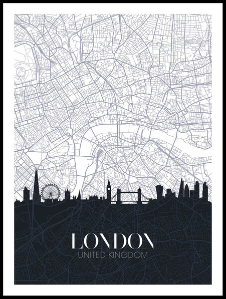 Karta Över London  - Poster - Svart