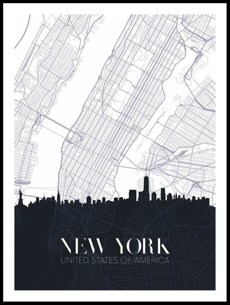 Karta Över New York - Poster - Svart