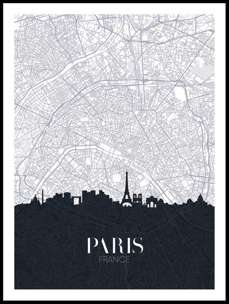 Karta Över Paris  - Poster - Svart