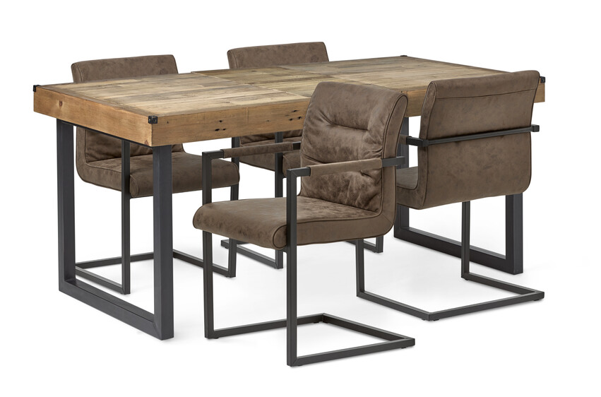 Woodenforge - Matgrupp med 4 karmstolar Eastwood - Brun