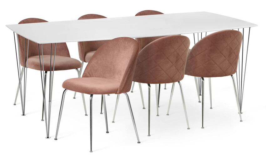 Plaine - Matgrupp med 6 stolar Kiwi - Rosa