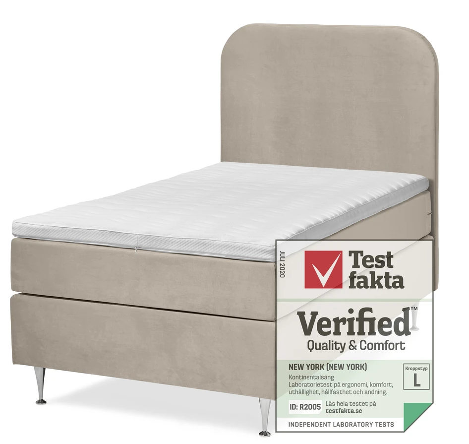 New York - Kontinentalsäng, enkelsäng med bäddmadrass och sänggavel - Beige
