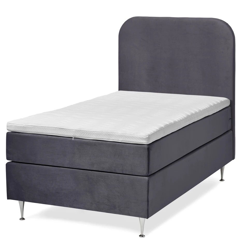 New York Supreme - Kontinentalsäng, enkelsäng med bäddmadrass och sänggavel - Grå