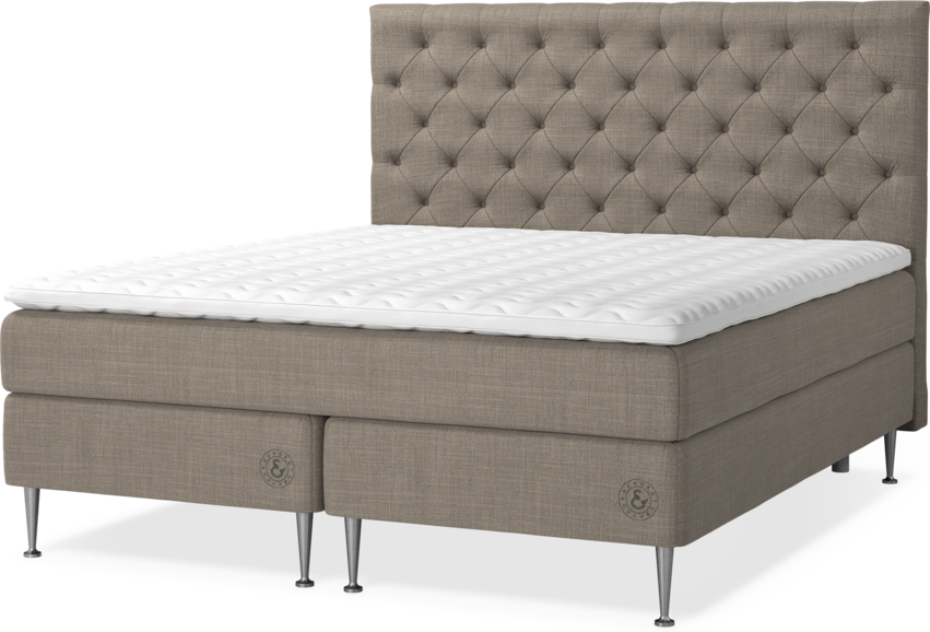 Asperö Comfort - Kontinentalsäng, 180 cm dubbelsäng med bäddmadrass och sänggavel pikerad - Brun