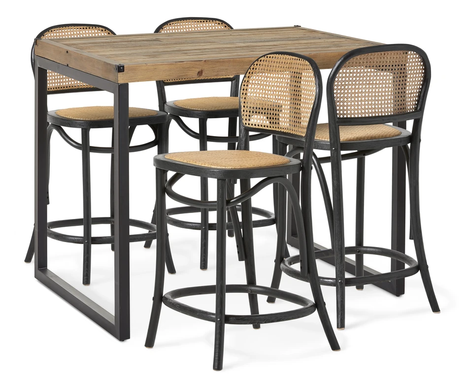 Woodenforge - Matgrupp med 4 barstolar Edit - Svart