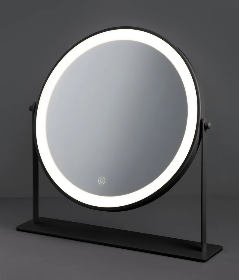 Linn - Bordsspegel med LED-belysning, H 35 Ø 35 cm - Svart