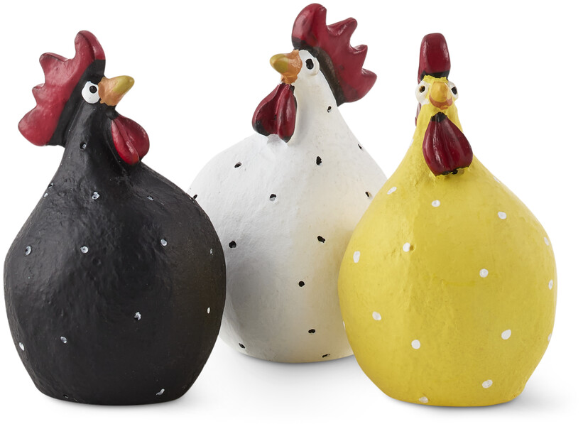 Höna - Prydnadsföremål, H4,8 Ø 3 cm, 3-pack - Flerfärgad