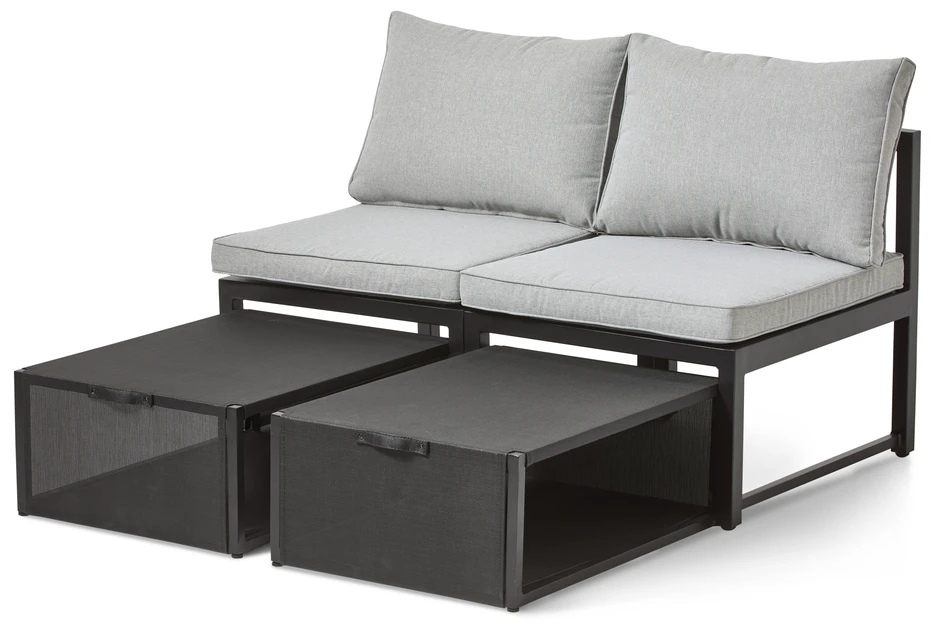 Club - Utesoffa med 2 pallar - Svart