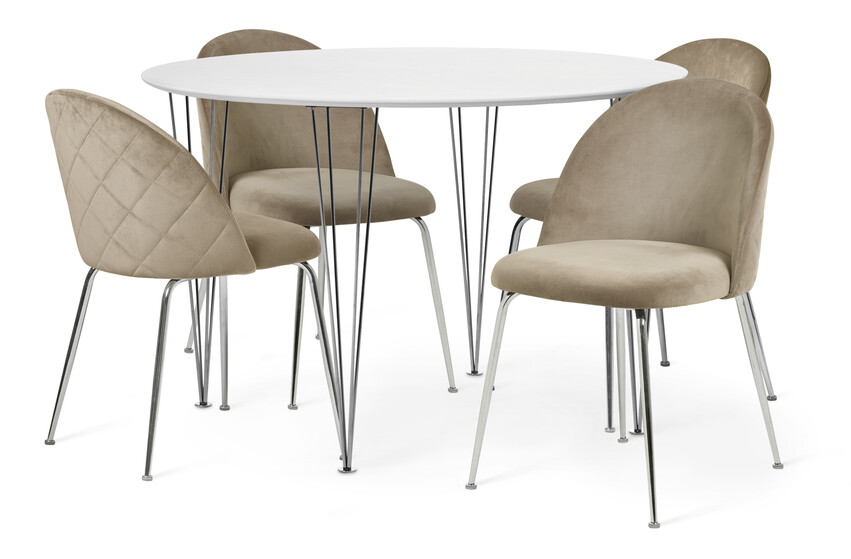 Plaine - Matgrupp med 4 stolar Kiwi - Vit