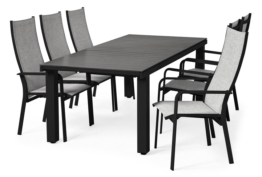Monza/Palma - utegrupp med bord och 6 stolar - Svart