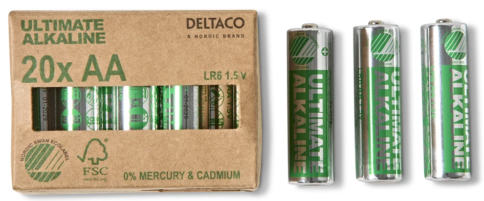 Deltaco Ultimate Alkaline - Batteri, LR6/AA, 1,5V 20-pack - Grå