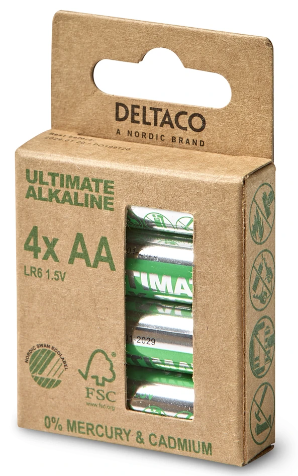 Deltaco Ultimate Alkaline - Batteri, LR6/AA, 1,5V, 4-pack - Grå