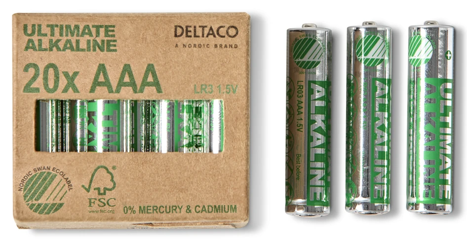 Deltaco Ultimate Alkaline - Batteri, AAA/LR03, 1,5V, 20-pack - Grå