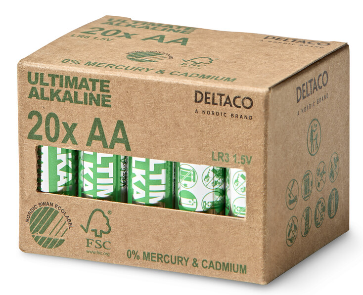 Deltaco Ultimate Alkaline - Batteri, LR6/AA, 1,5V 20-pack - Grå