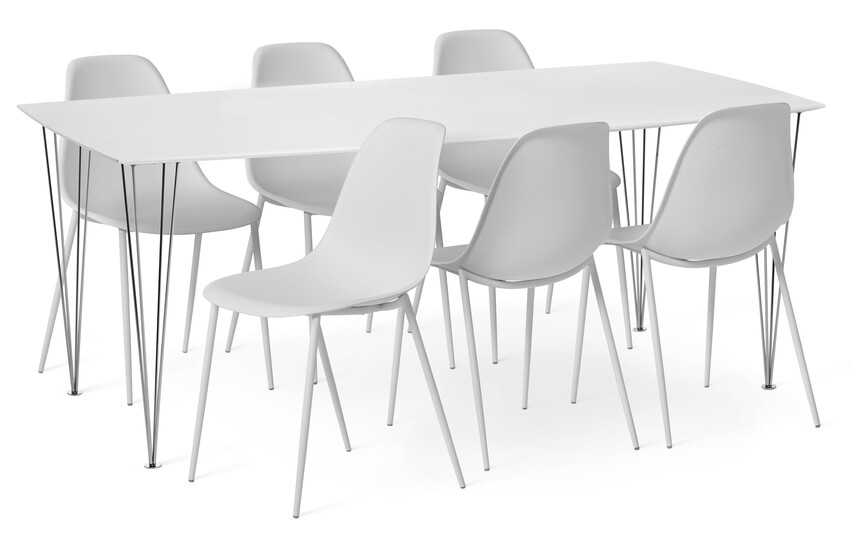 Plaine - Matgrupp med 6 stolar Tico - Vit