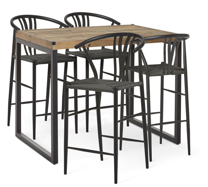 Woodenforge - Matgrupp med 4 barstolar Yngve - Svart