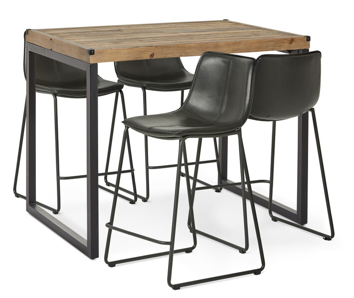 Woodenforge - Matgrupp med 4 barstolar Menton - Svart
