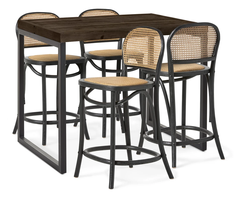 Woodenforge - Matgrupp med 4 barstolar Edit - Svart