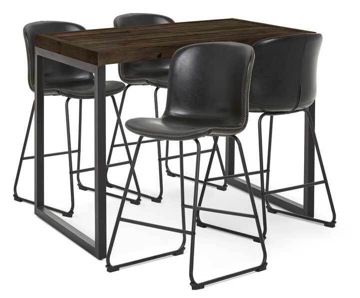 Woodenforge - Matgrupp med 4 barstolar Kansas - Brun