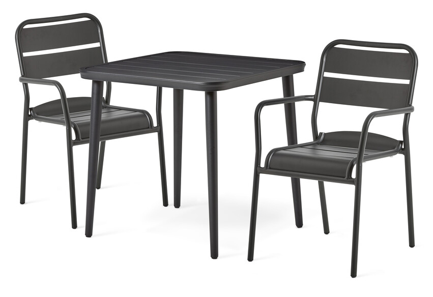 Vivo - Utegrupp med bord 75x75 cm och 2 karmstolar - Svart