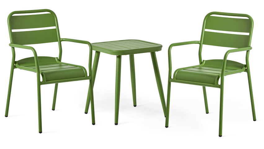 Vivo - Utegrupp bord 46x46 cm och 2 karmstolar - Grön