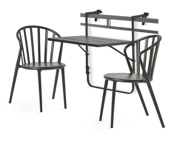 Piccolo/Solero - Utegrupp med bord och 2 stolar - Svart