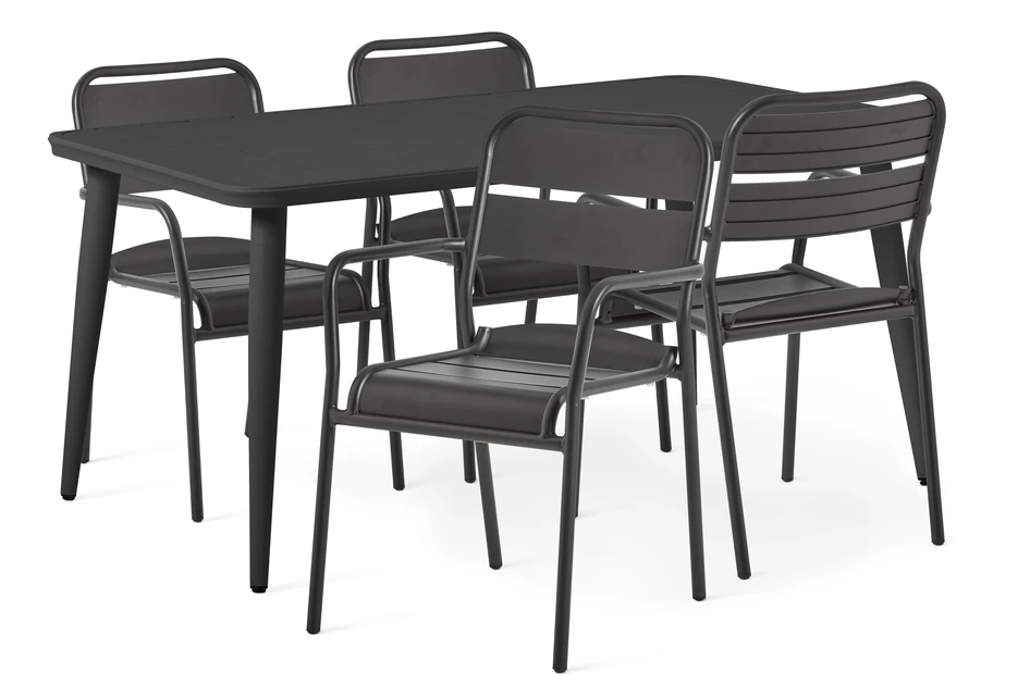 Vivo - Utegrupp med bord 150x90 cm och 4 karmstolar - Svart