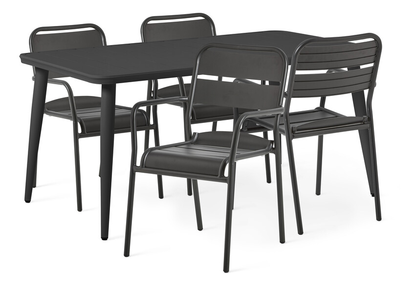 Vivo - Utegrupp med bord 150x90 cm och 4 karmstolar - Svart