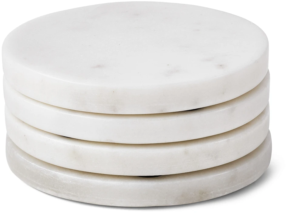 Marmor - Glasunderlägg 4-pack, Ø 10 cm - Vit