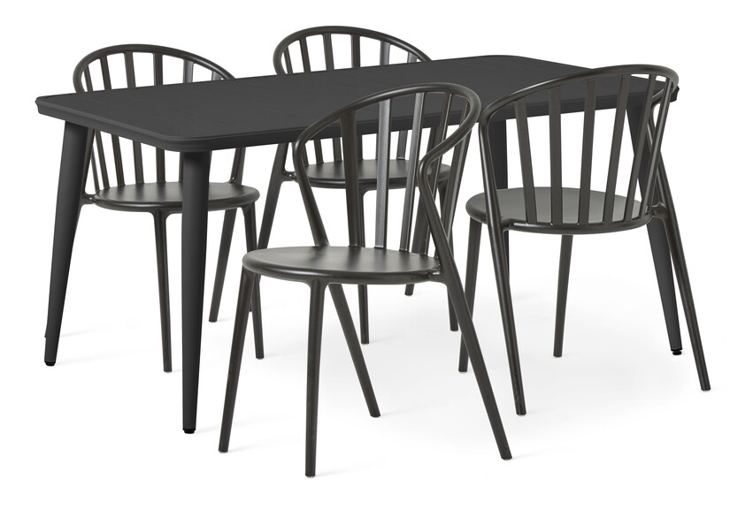 Vivo/Solero - Utegrupp bord 150x90 cm och 4 stolar - Svart
