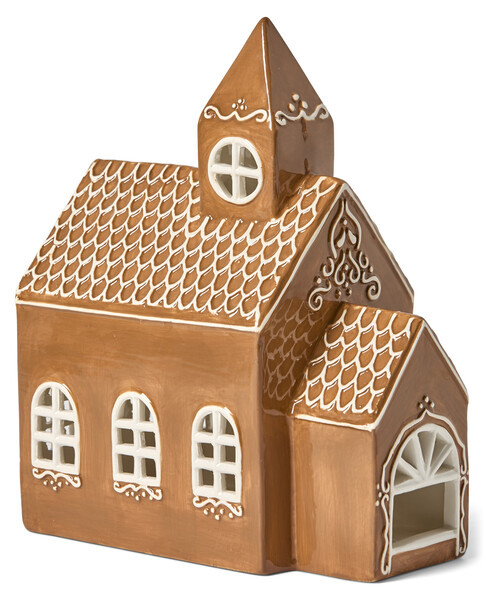 Pepparkakshus - Prydnadsföremål, H 23 cm, LED-belysning, inkl. batteri 2xLR44 - Brun