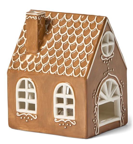 Pepparkakshus - Juldekoration med LED-belysning, 10,4x9x12,9 cm - Brun
