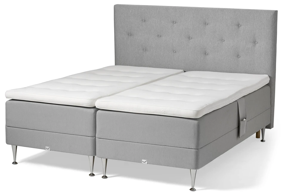 Väderö - Ställbar säng, dubbelsäng med bäddmadrass och sänggavel pikerad - Grå