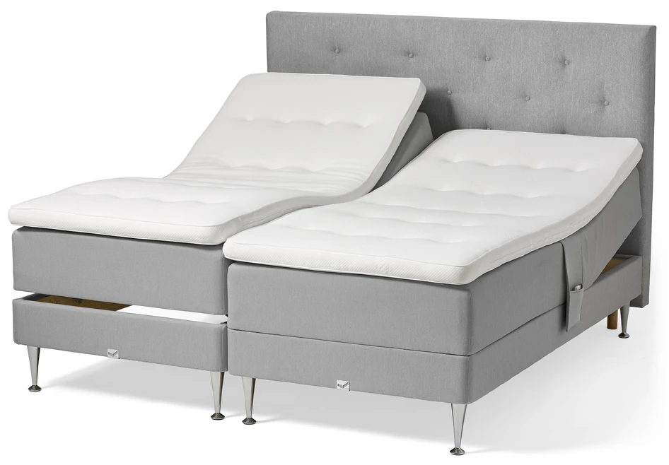 Väderö - Ställbar säng, dubbelsäng med bäddmadrass och sänggavel pikerad - Grå