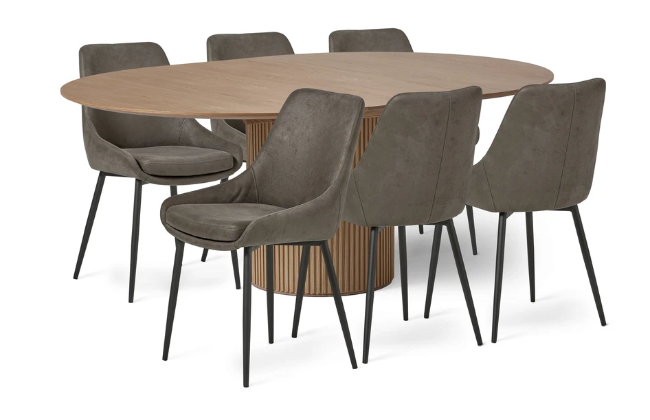 Astrid - Matgrupp med 6 stolar Leon - Grå