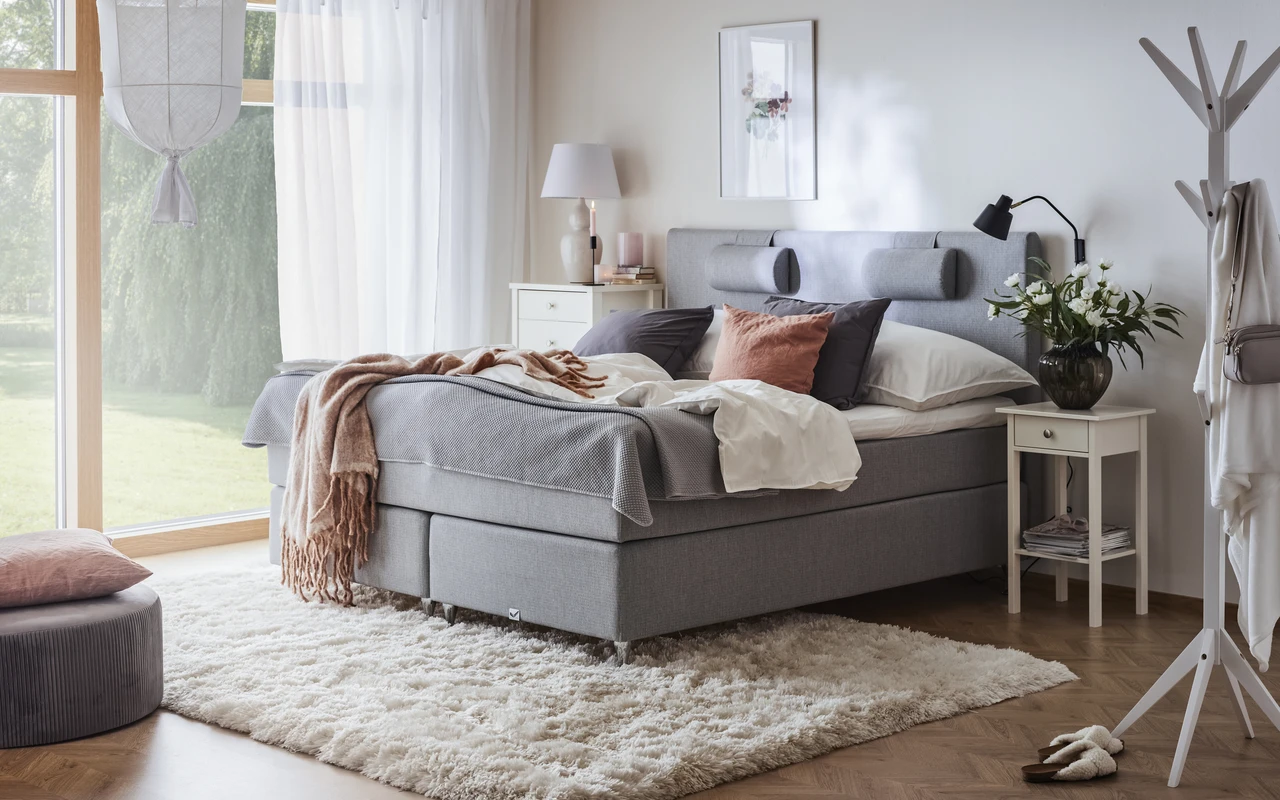 Väderö - Kontinentalsäng, dubbelsäng med bäddmadrass, sänggavel slät och nackkuddar - inspiration