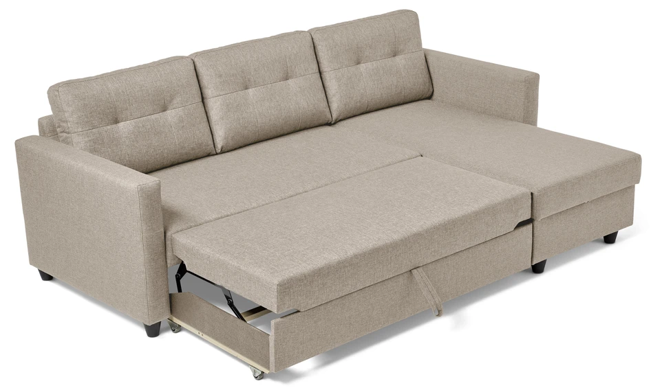 Rio - Bäddsoffa 3-sits med flyttbar schäslong - Beige