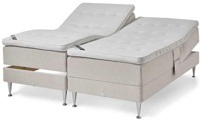 Väderö, Ställbar säng, dubbelsäng med bäddmadrass och metallben