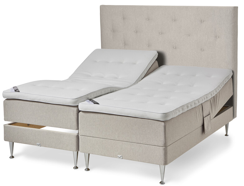 Björkenäs - Ställbar säng, dubbelsäng med bäddmadrass Björkenäs och sänggavel pikerad - Beige