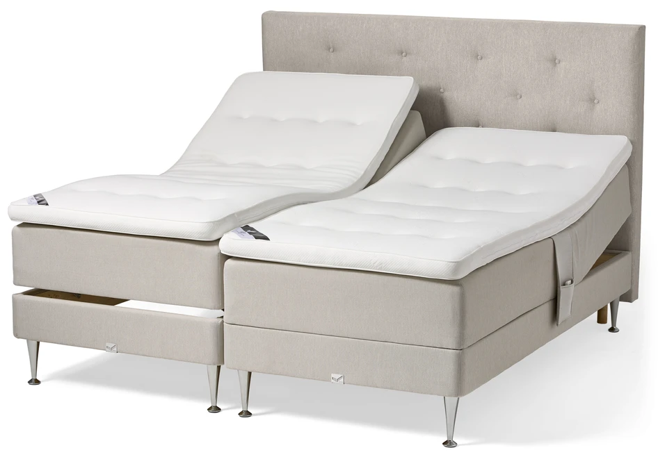 Björkenäs - Ställbar säng, dubbelsäng med bäddmadrass Björkenäs och sänggavel pikerad - Beige